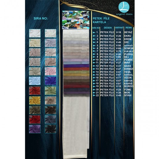 Petek File Color Chart Wholesale Knitted Tulle Curtain Fabrics Living Room and Bedroom Curtains 21 Models 100% Polyester